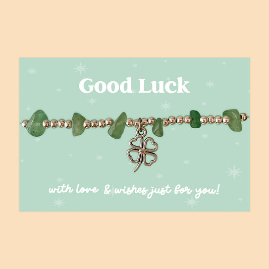 Little Wishes® “Good Luck” Green Aventurine Gemstone Chip Beaded Bracelet | J044/LW004