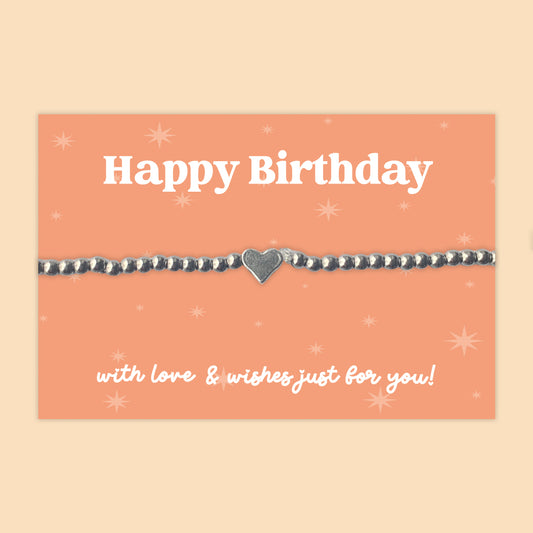 Happy Birthday - Heart Beaded Stretch Charm Bracelet - J045B