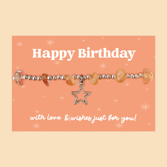 Little Wishes® “Happy Birthday” Citrine Gemstone Chip Bracelet | J045/LW010