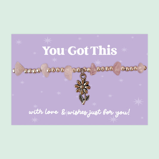 Little Wishes® “You Got This” Rose Quartz Gemstone Chip Bracelet | J047/LW016