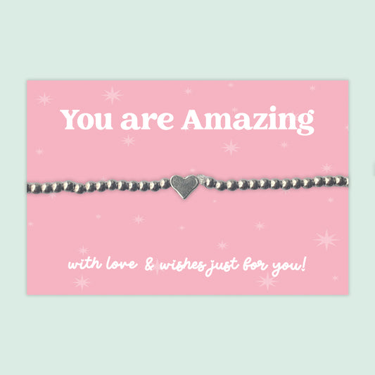You are Amazing - Heart Beaded Stretch Charm Bracelet - J050B