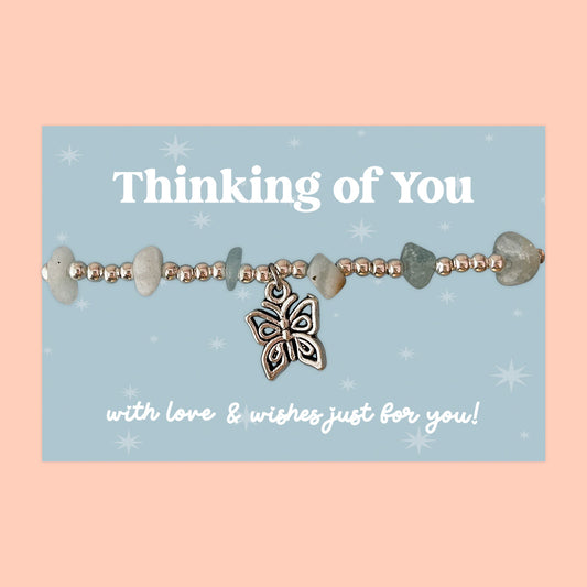 Little Wishes® “Thinking of You” Aquamarine Gemstone Chip Bracelet | J051/LW006