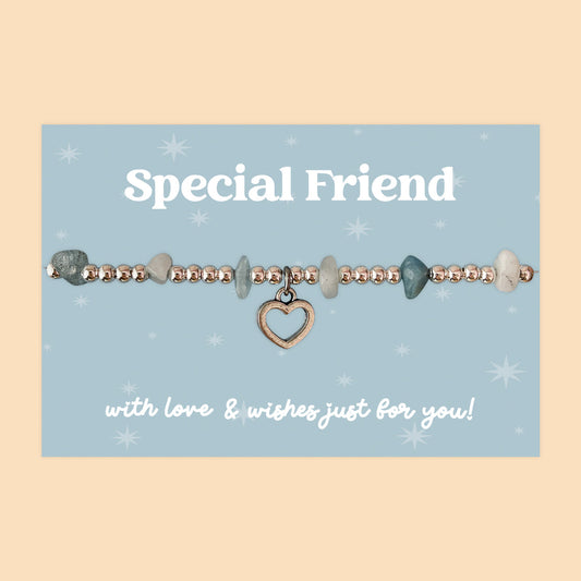 Little Wishes® “Special Friend” Aquamarine Gemstone Chip Bracelet | J052/LW012