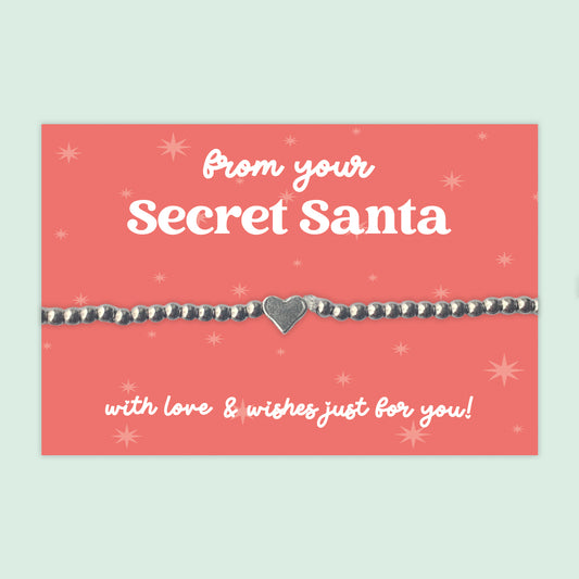 From Your Secret Santa - Heart Beaded Stretch Charm Bracelet - J054B