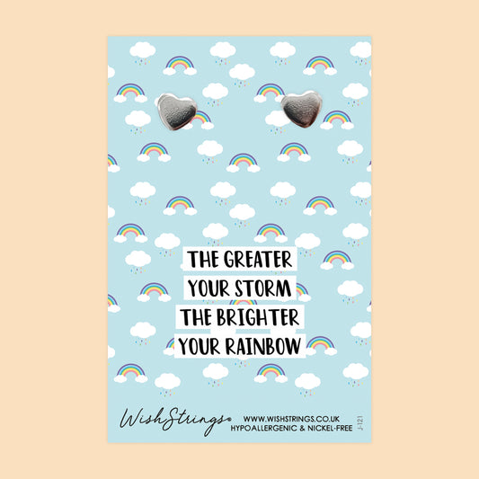 The Greater Your Storm, The Brighter Your Rainbow- Heart Stud Earrings | J121A