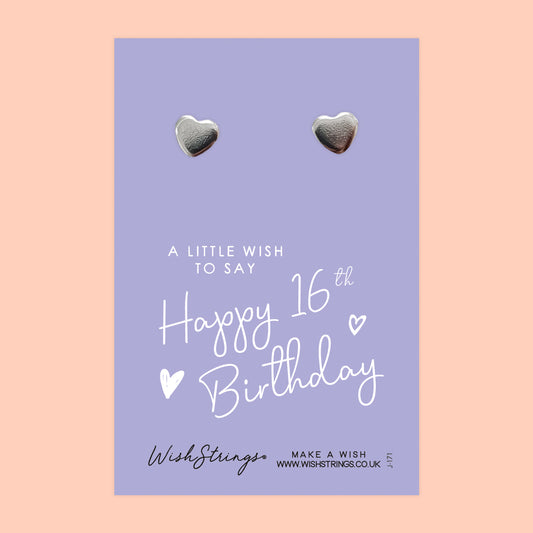 16TH BIRTHDAY - Heart Stud Earrings | J171