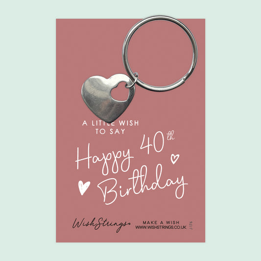 40th BIRTHDAY - HEART KEYRING - J176