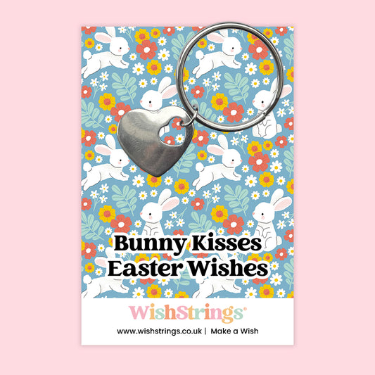 Bunny Kisses Easter Wishes - Heart Keyring - J259