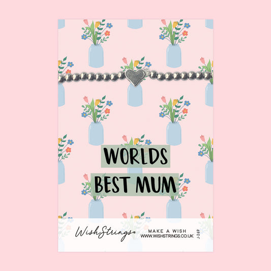 WORLDS BEST MUM - Heart Beaded Bracelet - J269