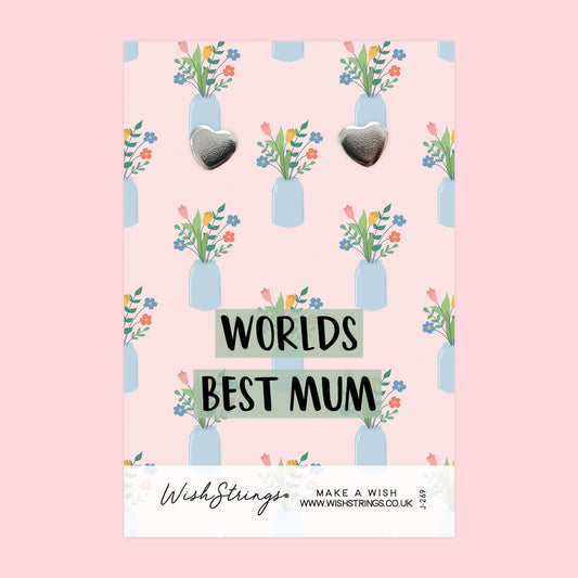 WORLDS BEST MUM - Heart Stud Earrings | J269