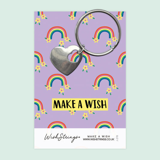 MAKE A WISH, RAINBOW - Heart Keyring - J278