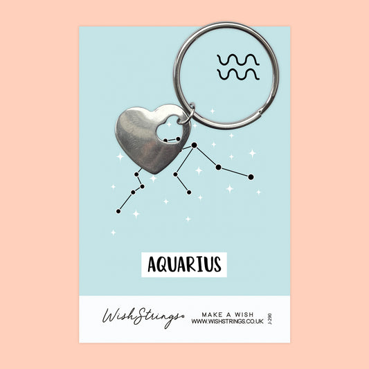 AQUARIUS, STAR SIGN HOROSCOPE - HEART KEYRING - J290