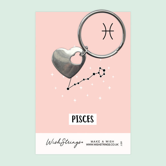 PISCES, Star Sign Horoscope - Heart Keyring - J291