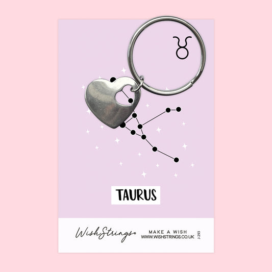 TAURUS, Star Sign Horoscope - Heart Keyring - J293