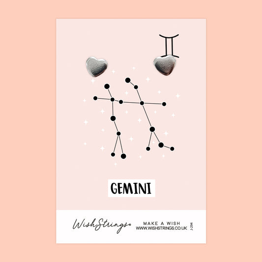 GEMINI, Star Sign Horoscope - Heart Stud Earrings | J294