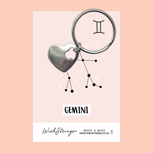 GEMINI, Star Sign Horoscope - Heart Keyring - J294