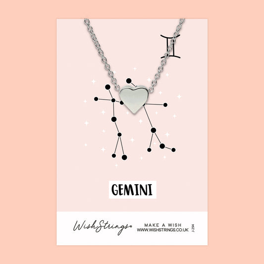 GEMINI, Star Sign Horoscope - Heart Necklace - J294