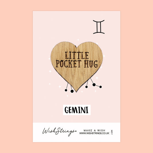 GEMINI, Star Sign - Oak Pocket Hug Token | J294