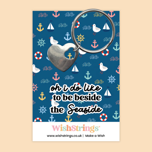 Oh I Do Like to Be Beside the Seaside - Heart Keyring - J296