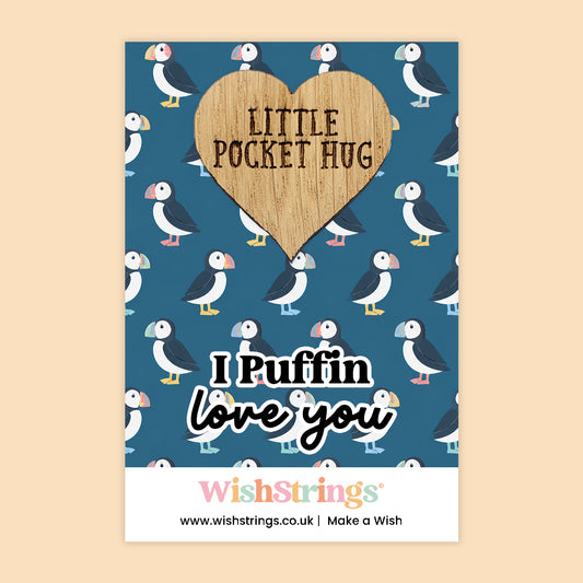 I Puffin Love You - Oak Pocket Hug Token | J298