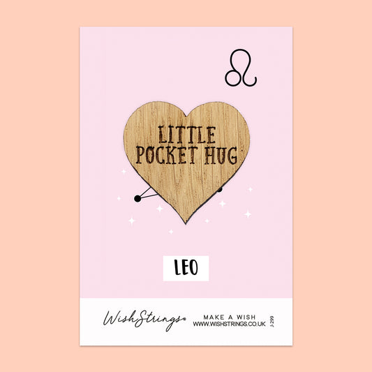 SALE - LEO, Star Sign - Oak Pocket Hug Token | J299