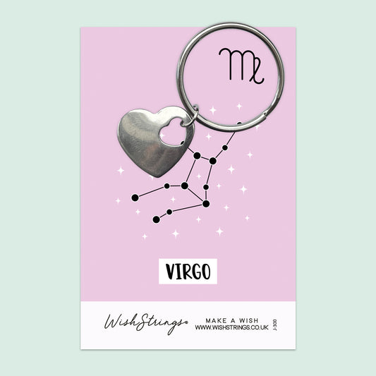 VIRGO, Star Sign Horoscope - Heart Keyring - J300