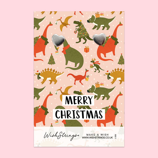 CHRISTMAS DINOSAURS - Heart Stud Earrings | J306