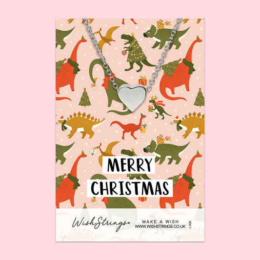 CHRISTMAS DINOSAURS - HEART NECKLACE - J306