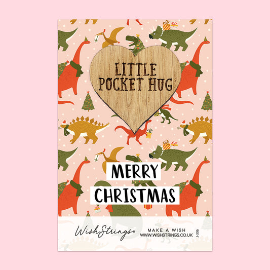MERRY CHRISTMAS DINOSAUR - Oak Pocket Hug Token (J306)