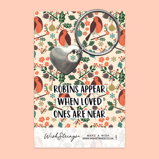 CHRISTMAS ROBINS - HEART KEYRING - J307