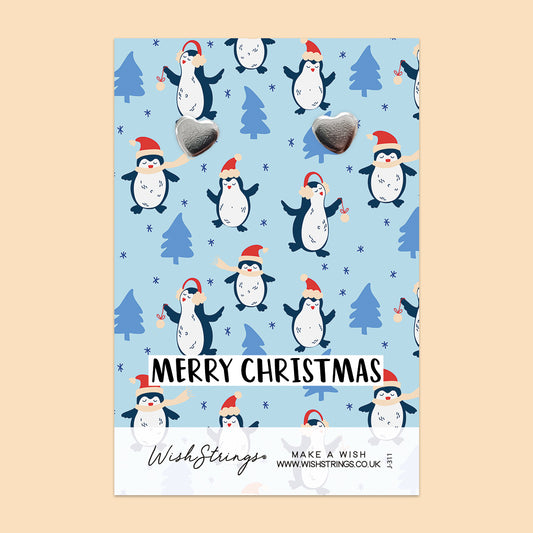 CHRISTMAS PENGUIN - Heart Stud Earrings | J311