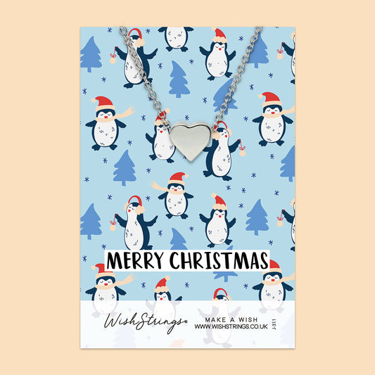 CHRISTMAS PENGUIN - HEART NECKLACE - J311