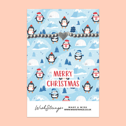 Merry Christmas, Penguins - Heart Beaded Bracelet - J374
