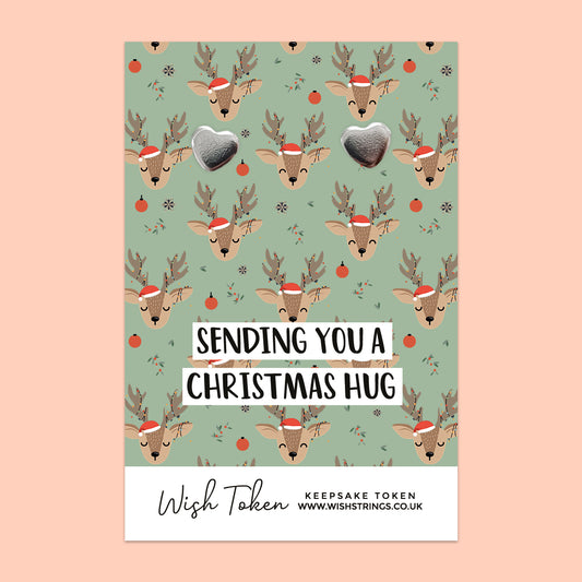 Reindeer, Christmas Hug - Heart Stud Earrings | J375