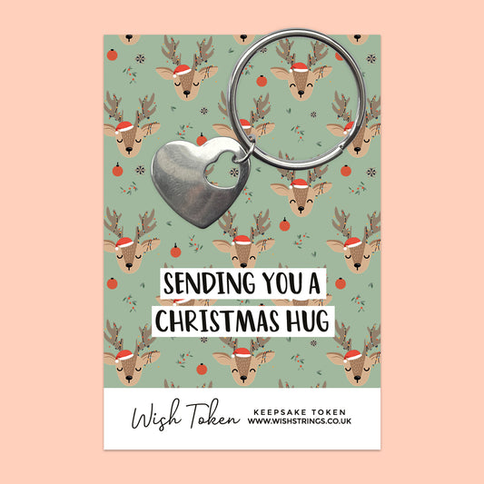 Reindeer, Christmas Hug - Heart Keyring - J375