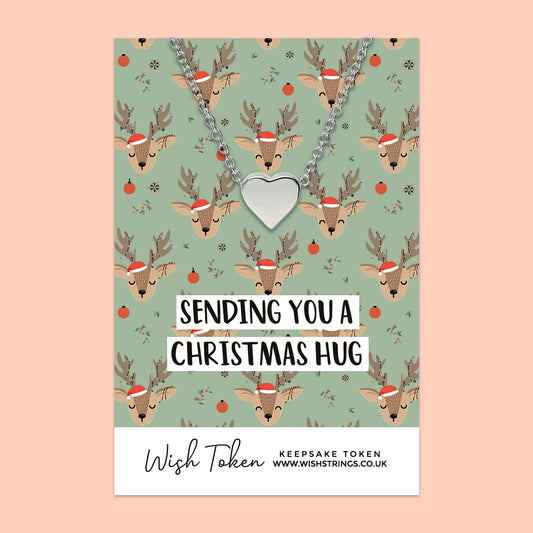 Reindeer, Christmas Hug- Heart Necklace - J375