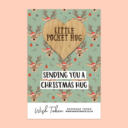 Reindeer, Christmas Hug - Oak Pocket Hug Token (J375)