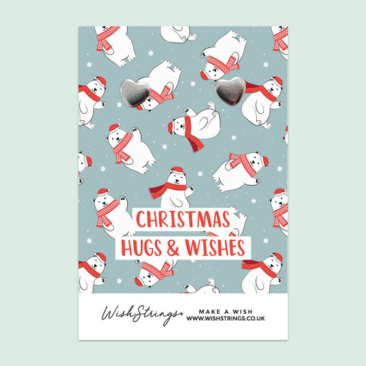 Polar Bear, Hug & Wishes - Heart Stud Earrings | J378