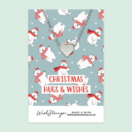 Polar Bear, Hug & Wishes - Heart Necklace - J378