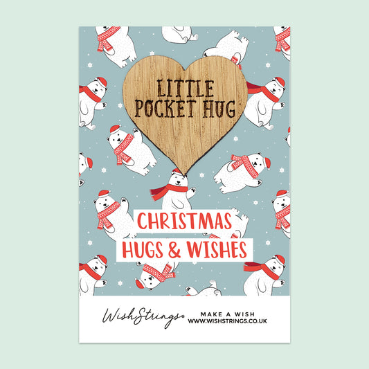 Polar Bear, Hug & Wishes  - Oak Pocket Hug Token (J378)
