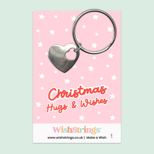 Christmas, Hug & Wishes - HEART KEYRING - J379