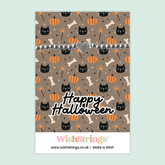 Happy Halloween, Black Cats - Heart Beaded Bracelet - J385