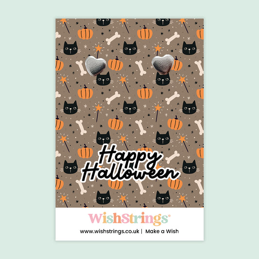 Happy Halloween, Black Cats - Heart Stud Earrings | J385