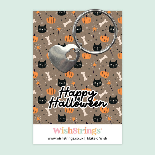 Happy Halloween, Black Cats - Heart Keyring - J385