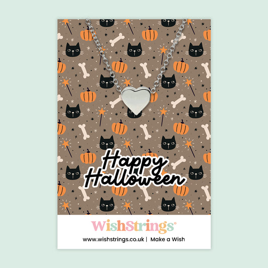Happy Halloween, Black Cats - Heart Necklace - J385