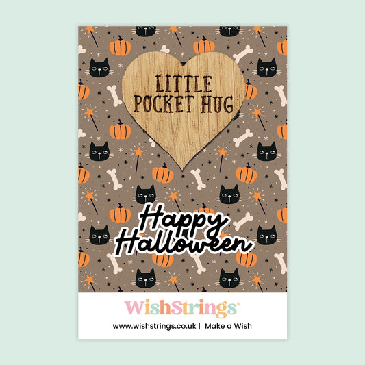 Happy Halloween, Black Cats - Oak Pocket Hug Token | J385