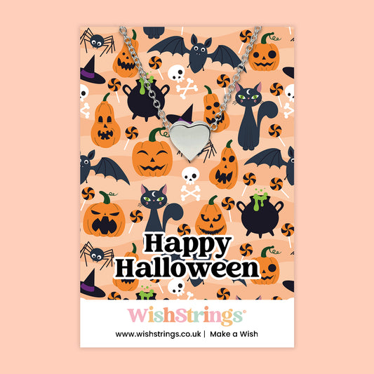Happy Halloween, Pumpkins - Heart Necklace - J387
