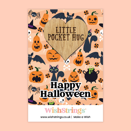 Happy Halloween, Pumpkins - Oak Pocket Hug Token | J387