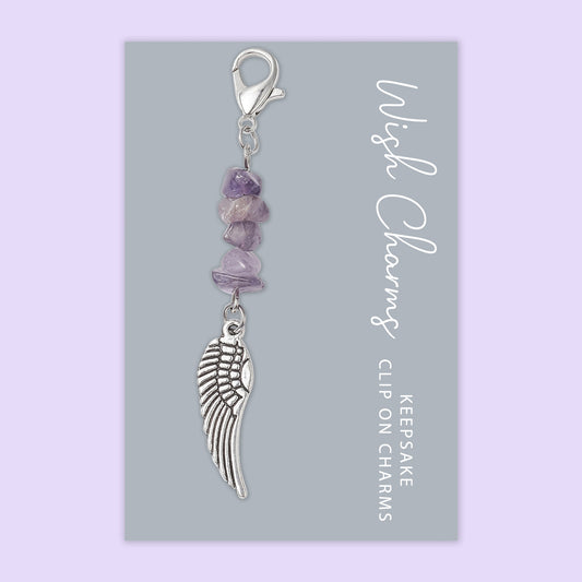 Angel Wing - Wish Charms - Keepsake Clip on Charm with Gemstones - WCC005