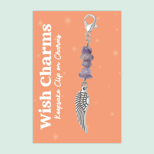 Angel Wing - Wish Charms - Keepsake Clip on Charm with Gemstones - WCC005